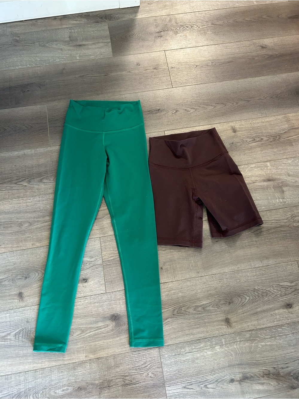 TNA High-Waist Green Leggings and TNA Bike Shorts Set